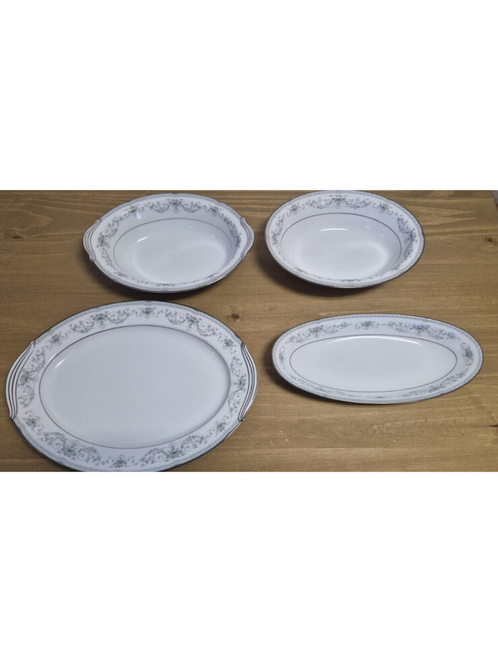 Noritake China Colburn #6107 Set 4 Serving Pieces - Meat Platter, 2 Bowls, Tray